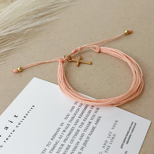 Wait Bracelet with cross charm, Christian jewelry